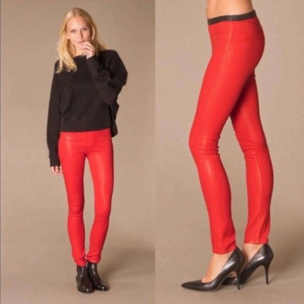 HELMUT LANG Contrast Waist Red Coated Denim Skinny Jean Leggings Size 24 A010511